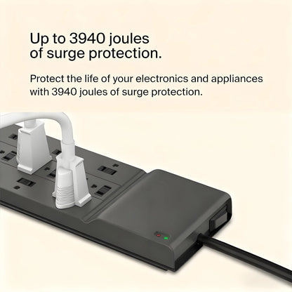 12-Outlet Surge Protector Power Strip with 3940 Joules, 8ft Extended Cable & Slim Profile for Home/Office