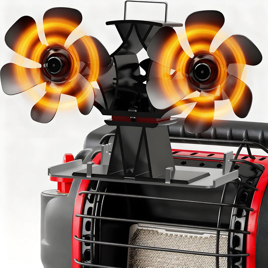 Dual-Blade Heat-Powered Stove Fan, Ultra-Quiet 12-Blade Fireplace Fan with Overheat Protection for Portable Heaters & Wood Stoves