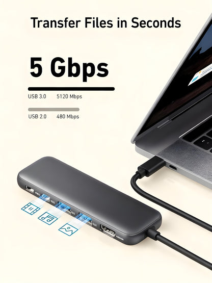 5-in-1 USB-C Hub with 4K HDMI, 85W Power Delivery, USB 3.0 Ports for Laptop & Devices