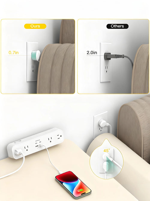 30W PD USB-C Power Strip with Desk Clamp, Flat Plug Surge Protector for Home & Office