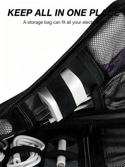 Electronics Organizer Bag, Compact Travel Cable Organizer with Multiple Compartments for Cables, Chargers, SD Cards, and Electronic Accessories