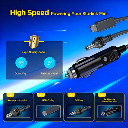 3-in-1 DC Power Cable for Starlink Mini, USB-C/DC/Car Charger Adapter with 100W+ USB PD Support