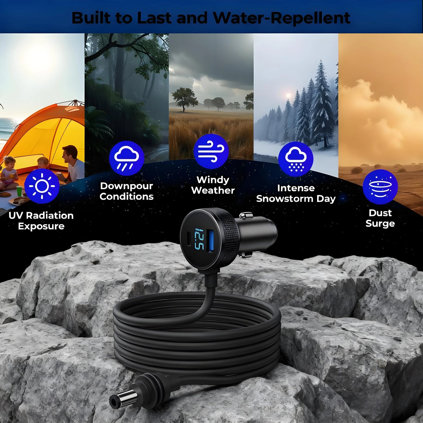 35W USB-C & 30W USB-A Car Charger with DC Power Cable for Starlink Mini, Waterproof & Durable Vehicle Charging Adapter