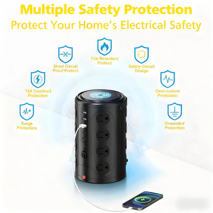 21-in-1 Power Strip Tower with USB Ports, Surge Protector Tower with 16 AC Outlets, 3 USB-A, 2 USB-C Ports for Home Office, Movie Room, Bedroom