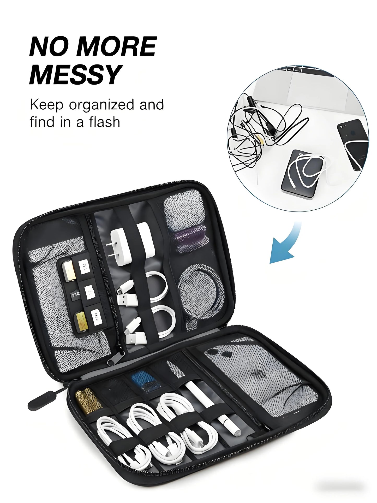 Electronics Organizer Bag, Compact Travel Cable Organizer with Multiple Compartments for Cables, Chargers, SD Cards, and Electronic Accessories