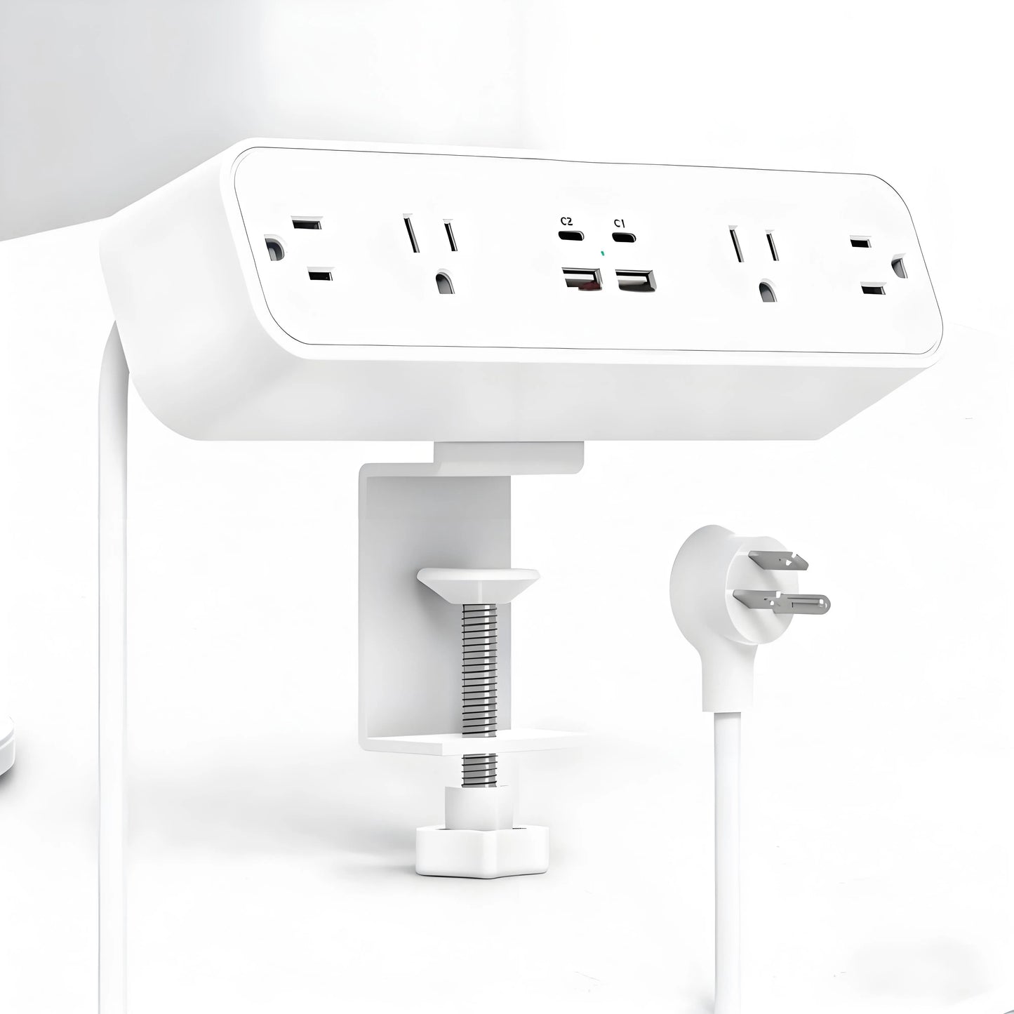 30W PD USB-C Power Strip with Desk Clamp, Flat Plug Surge Protector for Home & Office