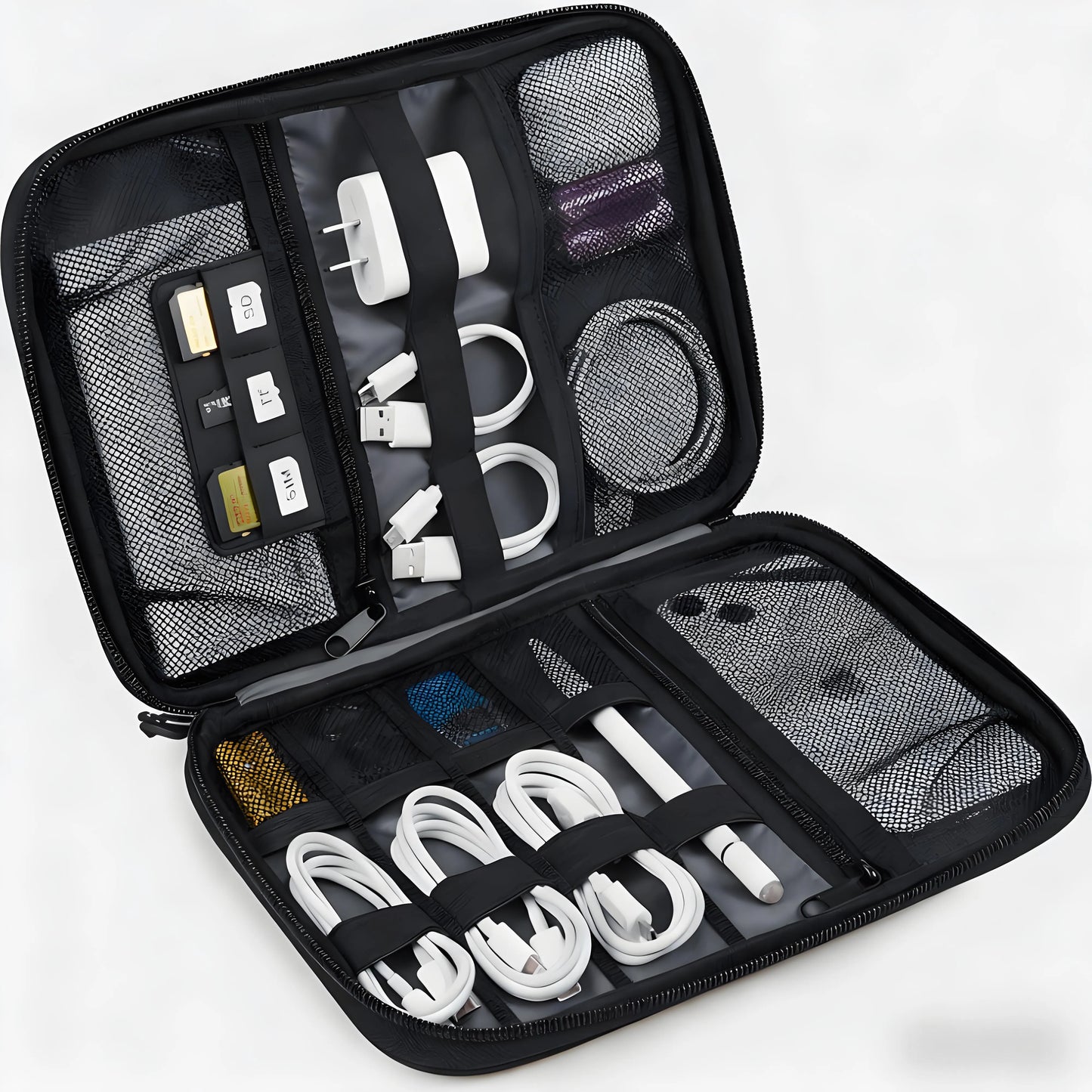 Electronics Organizer Bag, Compact Travel Cable Organizer with Multiple Compartments for Cables, Chargers, SD Cards, and Electronic Accessories