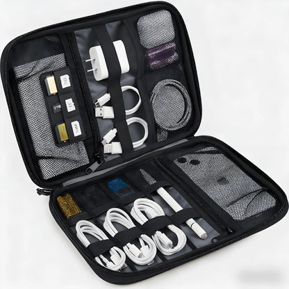 Electronics Organizer Bag, Compact Travel Cable Organizer with Multiple Compartments for Cables, Chargers, SD Cards, and Electronic Accessories