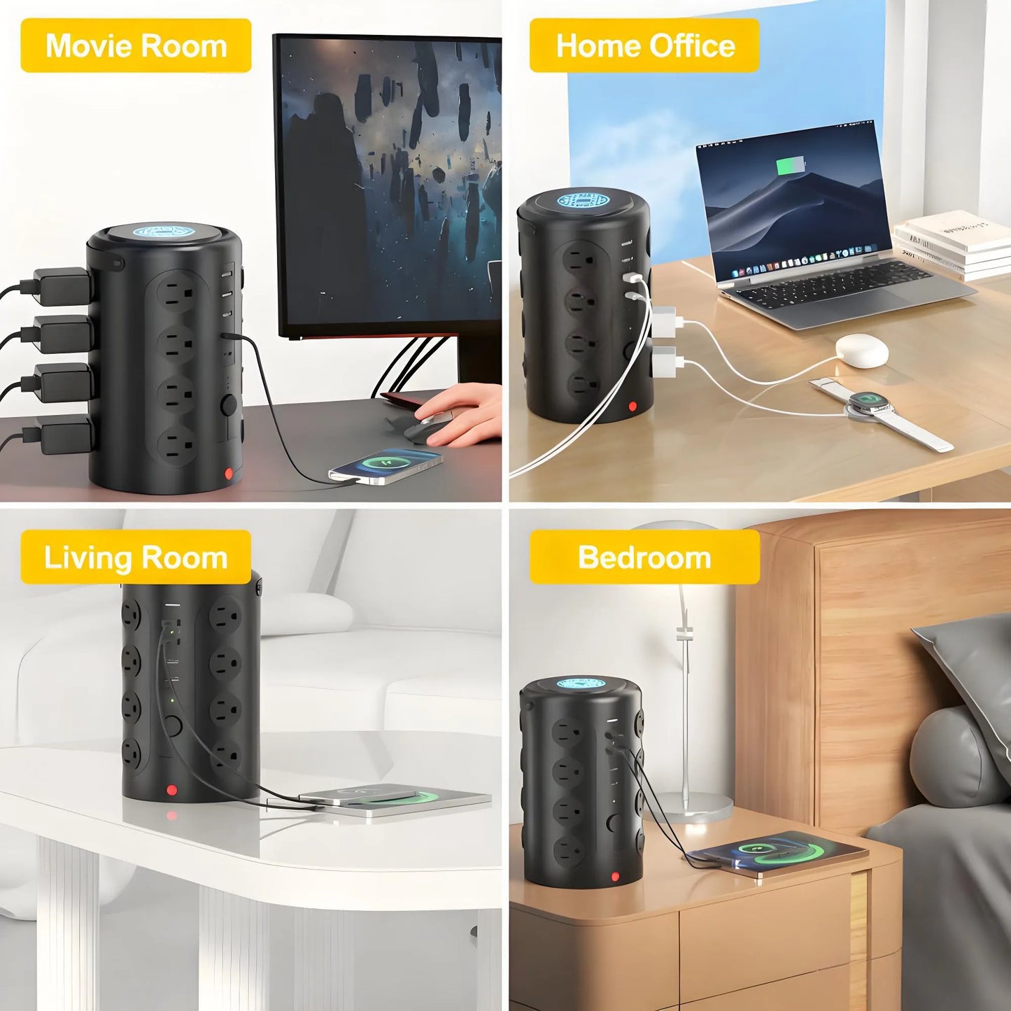 21-in-1 Power Strip Tower with USB Ports, Surge Protector Tower with 16 AC Outlets, 3 USB-A, 2 USB-C Ports for Home Office, Movie Room, Bedroom